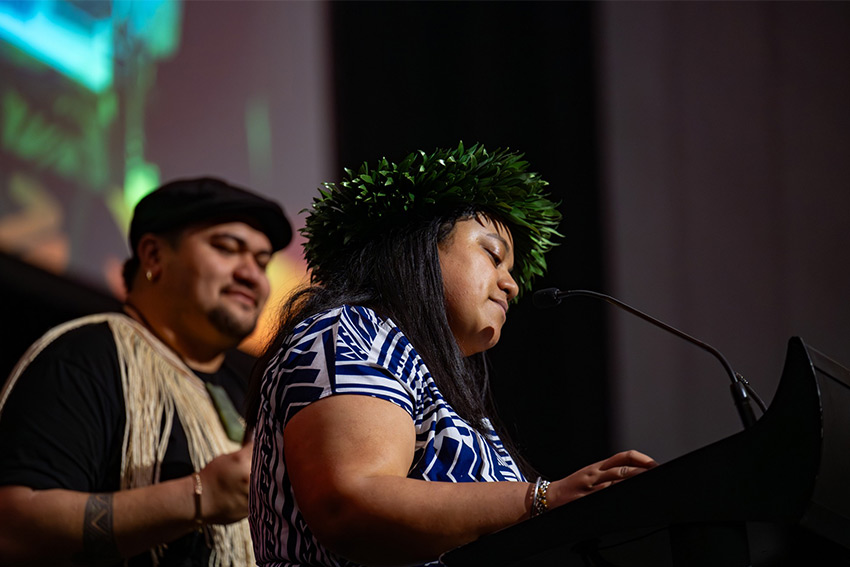 A photo of the presentation on stage